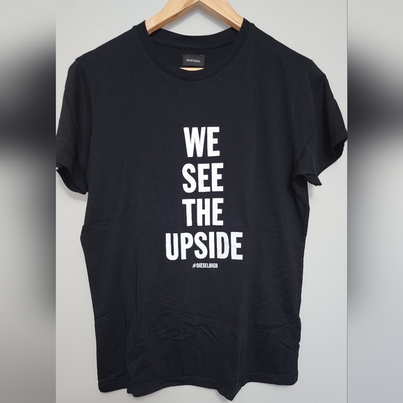 Diesel Tops - Diesel Black Graphic Tee with White Text Size Large